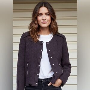 IRO Rich Chocolate/Purple/Mauve Tweed Cropped Jacket/Sweater, Size 36 (US S)